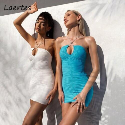 Fashion Summer Dress For Women Cross Strap Backless Sleeveless Hollow Out Sling Bodycon Party Dresses White Vestidos Club