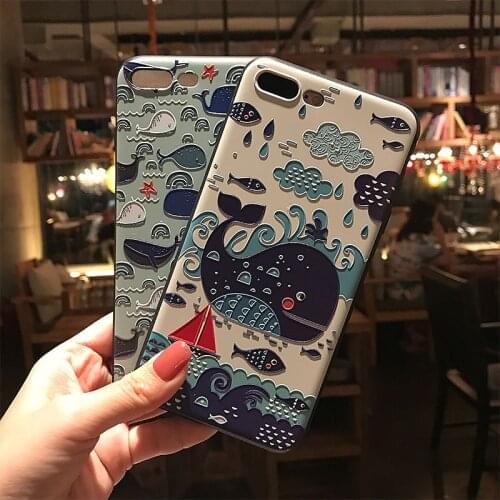 Fashion Whale Embossed Phone Case for iPhone XS MAX XR Soft TPU Back Cover for iPhone X 8 7 6S 6 Plus Case for OPPO R15 R17 Capa