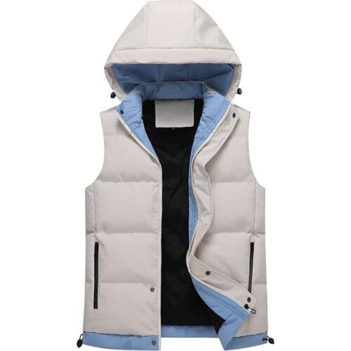 Cotton-padded Jacket Vest Men Sleeveless Autumn Winter Panelled Hooded Zipper Wide-Waisted Casual Fashion Warm Coats Male Wild
