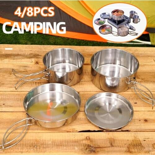 Camping Cookware Tableware Set Outdoor Pot Pan Kit Mini Bowl Cup Cover Cooking for Backpacking Hiking Picnic BBQ Cauldron