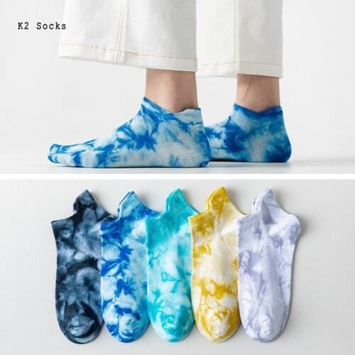 New Lift Ear Tie-dye Men and Women Socks Cotton Colorful Couples Vortex HipHop Skateboard Harajuku Fashion Fun Soft Short Socks