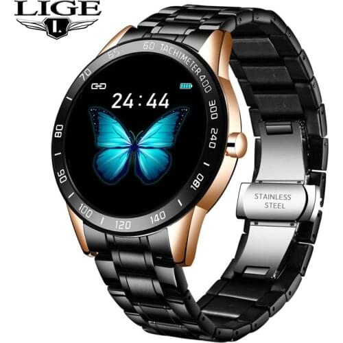 LIGE 2020 New steel smart watch men leather smart watch sport For iPhone Heart rate blood pressure Fitness tracker smartwatch