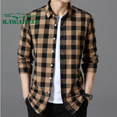 2021 spring and autumn new mens plaid long-sleeved shirt Korean casual pure cotton coat jacket Slim shirt youth plaid shirt
