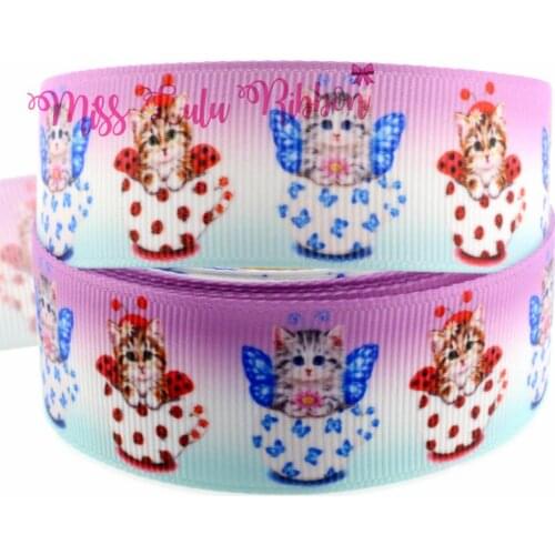 New Style 6mm-75mm 50 Yards Animal Cat&Dog Printed Grosgrain Ribbon Hair Clip DIY handmade hair accessories for girls
