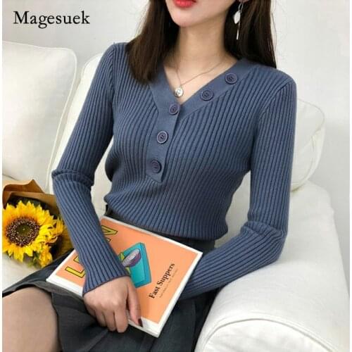 Autumn Winter Sweater Women Long Sleeve Button Pullover Women Knitted Sweater V-neck Pull Jumper Women Knitwear 10 Colors 10807