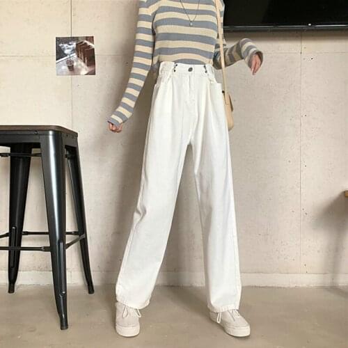 Autumn high-waist jeans womens 2020 new adjustable Korean Hong Kong-style retro drape wide-leg mopping pants