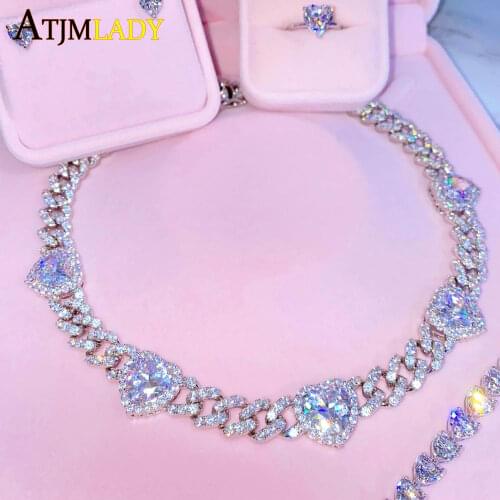 2021 Hiphop Heart Cuban Link Chain Necklace Choker Iced Out Bling White Pink CZ Paved Men Women Curb Miami Luxury Rapper Jewelry