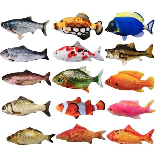 Flopping Fish Cat Toy with Catnip Bag - 15 Types Fish for Choice - Motion Kitten Toy, Plush Interactive Cat Toys