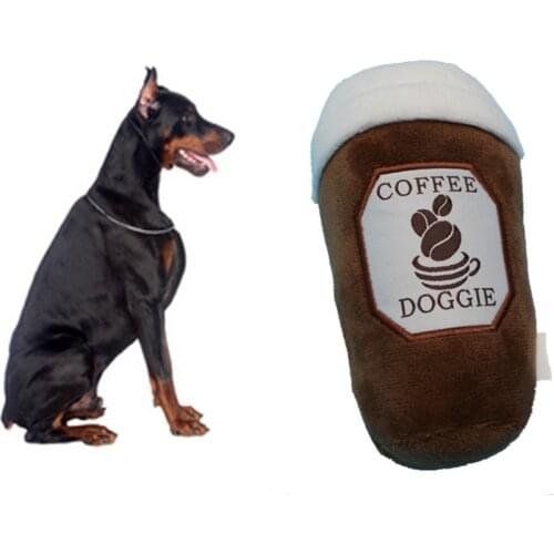 Pet Plush Toys Creative Coffee Cup Shape Squeaky Bite Resistant Chew Dog Toy Funny Pets Interactive Training Supplies