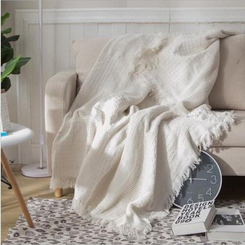 Cutelife White Grid Cotton Knitted Throw Blanket Double-Sided Travel Robe Throws Nordic Sofa Bed Living Room Blanket Decorative