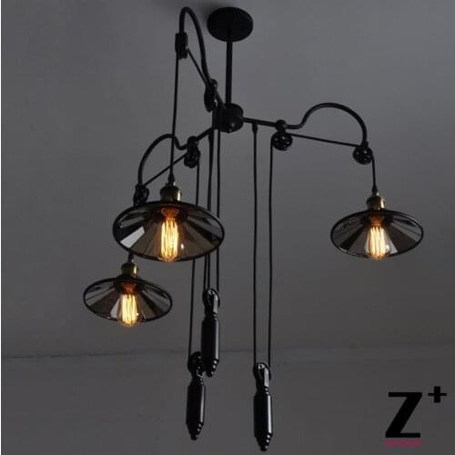 Industrial Vintage Wrought Iron Metal Iron Edison Block and Tackle Chandelier 3 Lights Mirror Lampshade Free Shipping