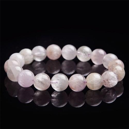 Drop Shipping 12mm Natural Genuine Kunzite Gems Bracelets Women Men Stretch Crystal Round Bead Bracelet