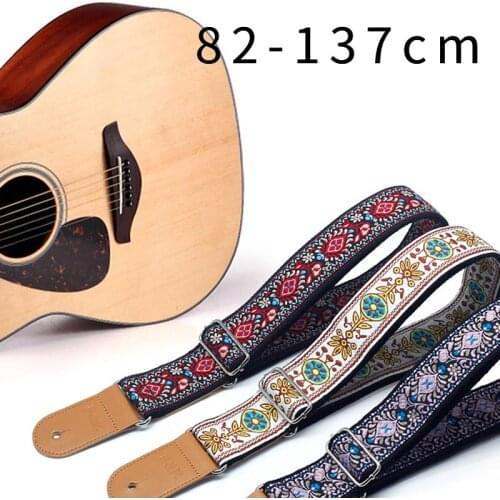 Guitar Strap Embroidery Belt Adjustable Jacquard Band with Leather End for Bass Acoustic Electric Folk Guitar Musical Instrument