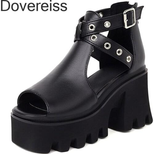 Summer Women Metal Fashion Sexy New Platform Peep Toe Buckle Consice Sandals Flat Shoes 43 44 45