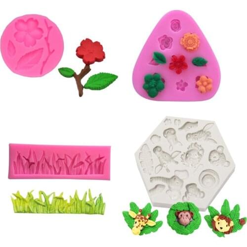 4Pcs Animal Jungle World Silicone Mold Fondant Mold for Chocolate Polymer Clay Fondant Cake Decoration