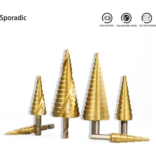 Titanium Coated Step Drill Bit 4-12 4-20 4-22 4-32mm Power Spiral Grooved Metal Steel Stairs Woodworker Drilling step drill tool