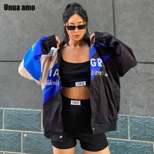 Unua amo 2021 Streetwear Oversized Jacket Women Fashion Loose Sports Style Casual Spring Autumn Chic Print Bomber Jacket Coat