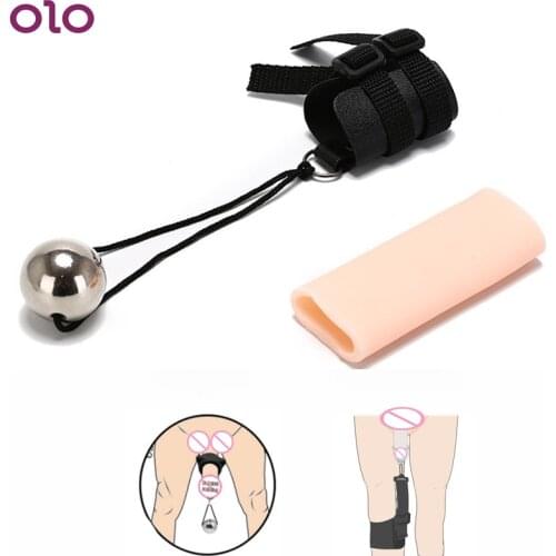 Penis Enlarger with Metal Ball Leather Penile Extender Weight Hanger Growth Stretcher Enhancer Tension Device Sex Toys for Men