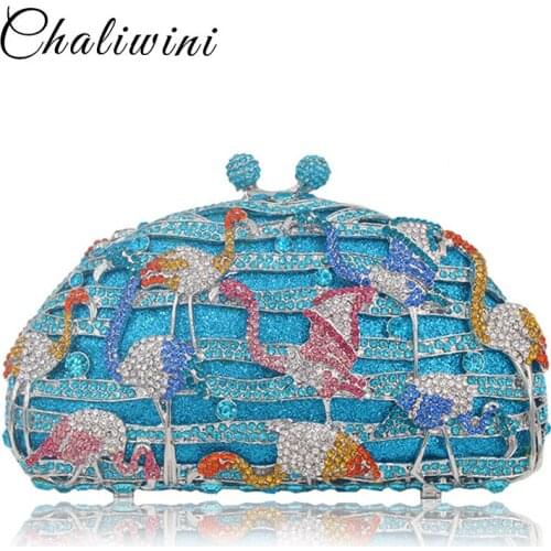 Animal Bird Crane Crystal Prints Moon Evening Clutch Bags Crossbody For Women Small Bag Handbags Bean Bag Storage Bolsa Feminina