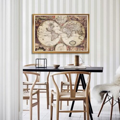 A2 Size Vintage Map of The World Spray Canvas Painting Medieval Retro Wall Art Poster School Supplies Living Room Home Decor