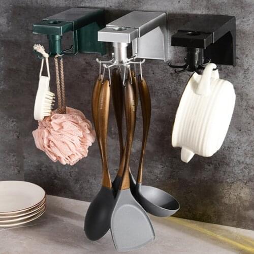 Rotation Hook Storage Rack Kitchen Accessories Shelf Wall-mounted Hook Retractable Rack Multi-function Spoon Spatula Storage