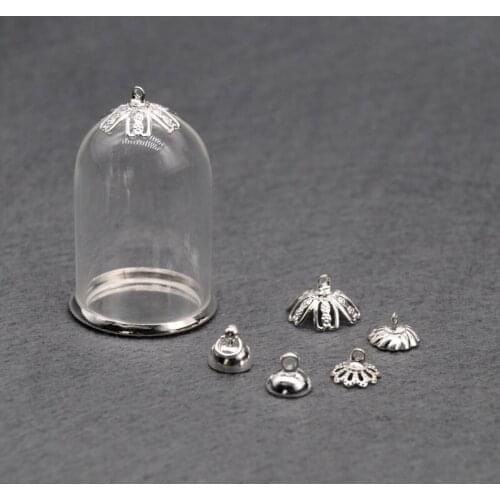 XCDIY 20Set/lot 38*25mm glass globe silver color base beads cap set DIY glass bottle vial pendant necklace pendant findings