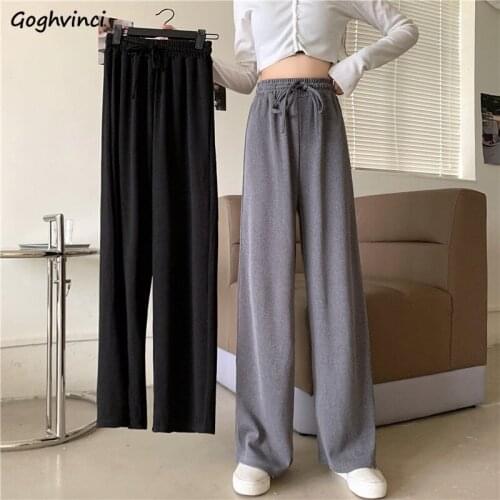 Women Casual Pants Autumn Solid Simple Soft Plus Size 4XL High Waist Loose Wide-leg Drawstring Leisure Fashion Chic Student Lady