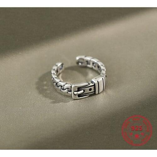 European Hot Sale 100% 925 Sterling Silver Ring Classicism INS Trend Style Belt Buckle Design Personality Wild Female Jewelry