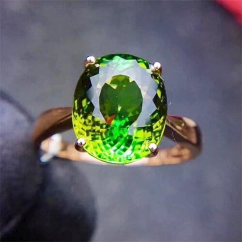 Natural real peridot oval ring Per jewelry 925 sterling silver 8*10mm 2.4ct gemstone Fine jewelry Women rings J215313