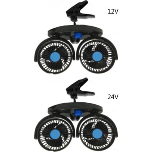 12V/24V Fan for Car Dual Head Clip Adjustable 360 Degree Rotatable Auto Fan for Truck Vehicle Boat Van SUV RV Dual Head