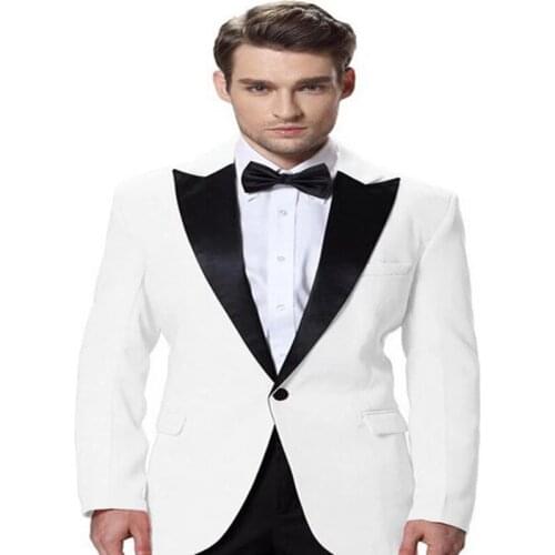 2 Pieces Mens Suit Slim Fit White jacket With Black Pants Costume Tuxedos Suit Groomsman Wedding Suits Bridegroom Men clothes