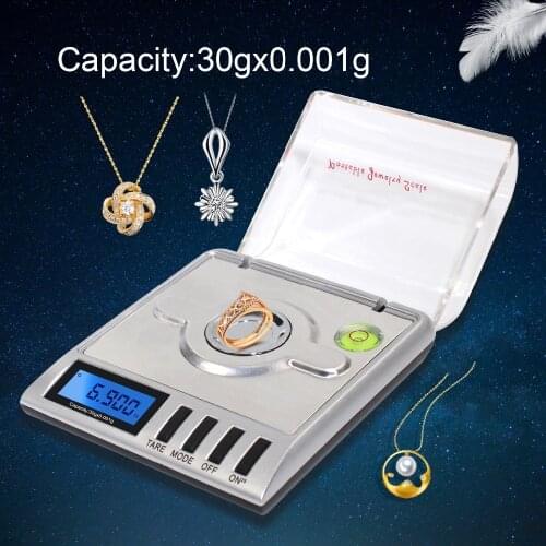 30g/0.001g Portable LCD Digital Scale 0.001g 50g Pocket Jewelry Diamond Kitchen Weight Scales Lab Factory Gem Carat Measure Tool