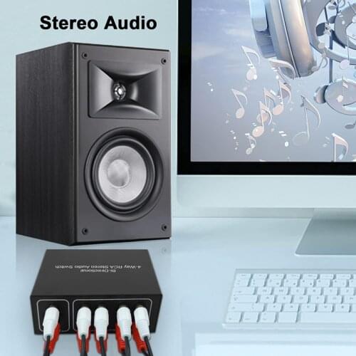 4-Way Stereo L/R Sound Channel Bi-Directional Audio Switcher, 1 in 4 Out /4 in 1 Out, Audio Switch Splitter for Speaker