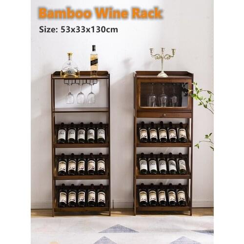 5-layer Wine Rack 53x33x130cm Quality Bamboo Living Room Wine Holder Restaurant Wine Shelf Optional Stainless Steel Cup Holder