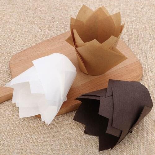 50Pcs/set Tulip Flower Chocolate Cupcake Wrapper Baking Muffin Paper Liner Mold Disposable Paper Cake Decoration Supplies Tool