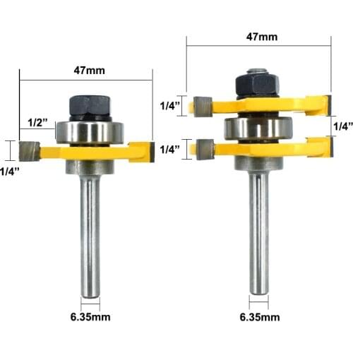 6.35mm Tongue Groove Router Bit Set 3/4" Stock 3 Teeth T-shape Wood Milling Cutter Flooring Tool for Wood Working MC01021
