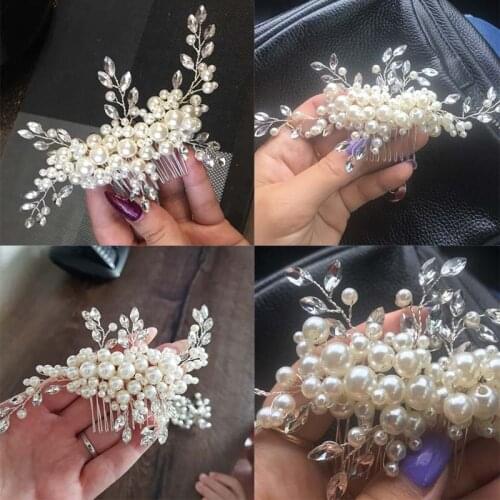 ACRDDK Luxury Hair Clip Pearl Crystal Flower Leaf Hair Comb Bridal Headpiece Hair Jewelry Women Hair Accessories