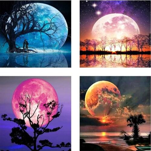 New 5D DIY diamond painting full diamond round moon diamond painting landscape cross stitch mosaic home decoration