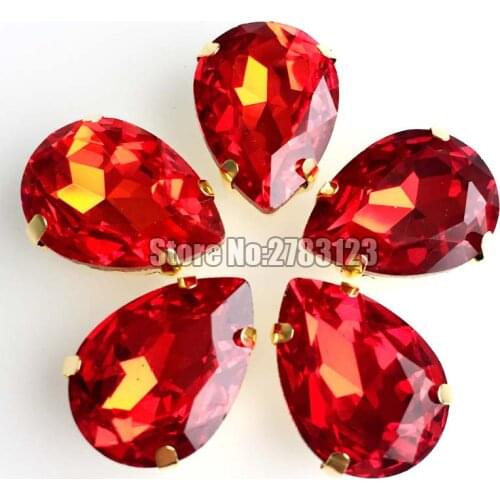 Free shipping Red AAA Glass Crystal sew on claw stones,Gold bottom loose rhinestones,diy/Clothing accessories SWLJ06
