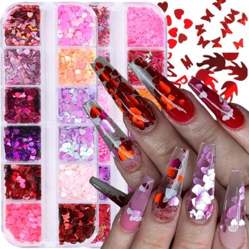 12 Grid/Set Holographic Nail Glitter Sequins Sparkly 3D Thin Butterfly Lips Flakes Polish Decorations Nail Art Accessories