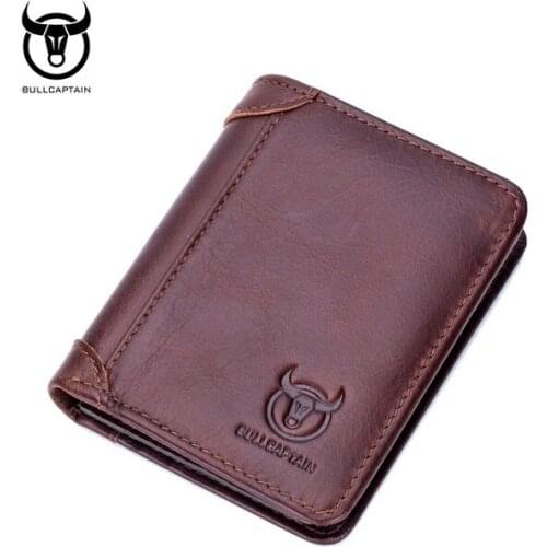 Business Casual Men Short Wallet RFID Anti-Theft Scan Purse Cowhide Multi-card Money Bag Flip Out ID Card Holder