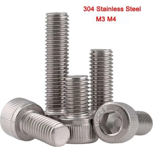 DIN912 304 Stainless Steel Hex Socket Screw Hexagon Socket Head Cap Screws Cylindrical Head Bolts M3 M4 Length 3-100mm