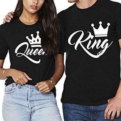 OMSJ 2020 Summer Fashion Couple Macthing Short Sleeve Letter Print O-neck Cotton Woman/Men Black T-shirts Valentines Day Gifts