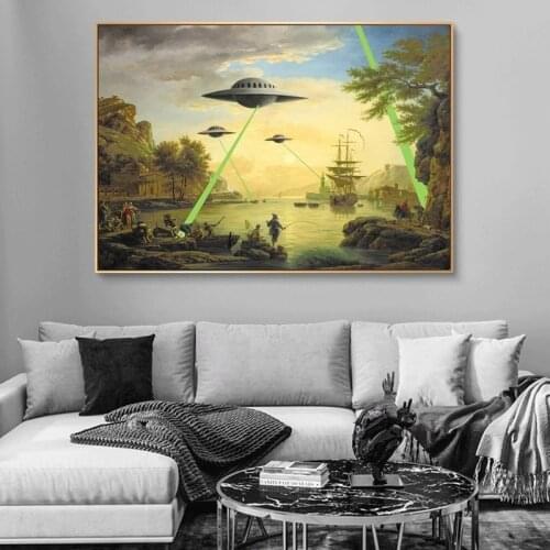 Alien UFO Invasion Graffiti Art Canvas Paintings On The Wall Art Posters And Prints Street Art Pictures Wall Decoration Cuadros
