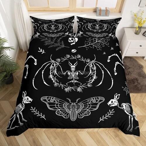 Death Bat Moth Skull Bedding Set Modern 3d Duvet Cover Sets Comforter Bed Linen Twin Queen King Single Size Luxury Animal Black