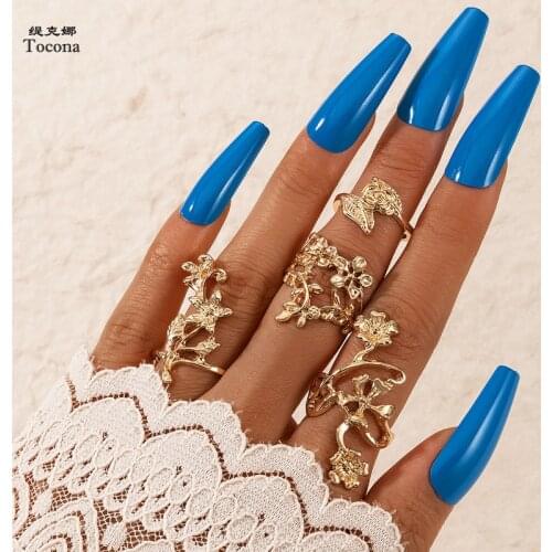 Tocona 3pcs/sets Boho Flowers Joint Ring Sets for Women 2021 Charms Leaf Open Ring Wedding Jewelry Accessories Anillo 6047