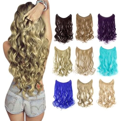 Lelinta 22" Wavy Synthetic Long Halo Secret Hidden Wire Hair Extensions Natural Hairpieces No Clip No Glue Fake Hair
