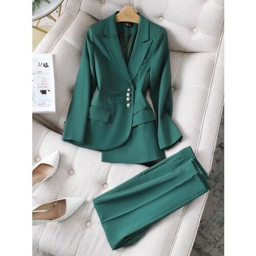 White autumn winter new womens suit pants suit office pants professional jacket and Pants Set2 piece set pant suits for women