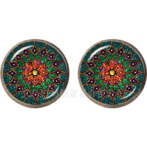 Trendy Flower Of Life Earrings Om Yoga Chakra Mandala Stud Earrings Fashion Glass Dome Sacred Geometry Women Jewelry