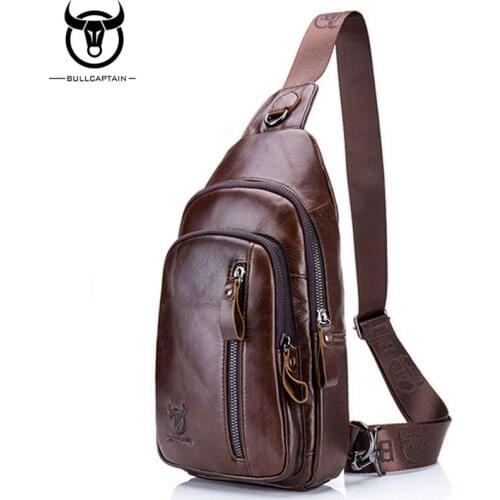 BULLCAPTAIN Fashion Genuine Leather men Crossbody Bags high quality Brand Shoulder Bag casual mens music chest bags Leather Bag